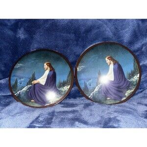 Vintage Convex Bubble Glass Jesus Wall Hanging Peter Watson's Studio 6" set of 2